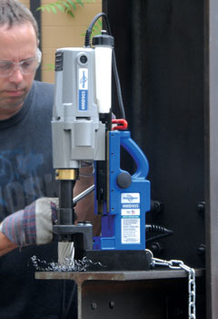 HMD905 Mag Drill drilling on an i-beam